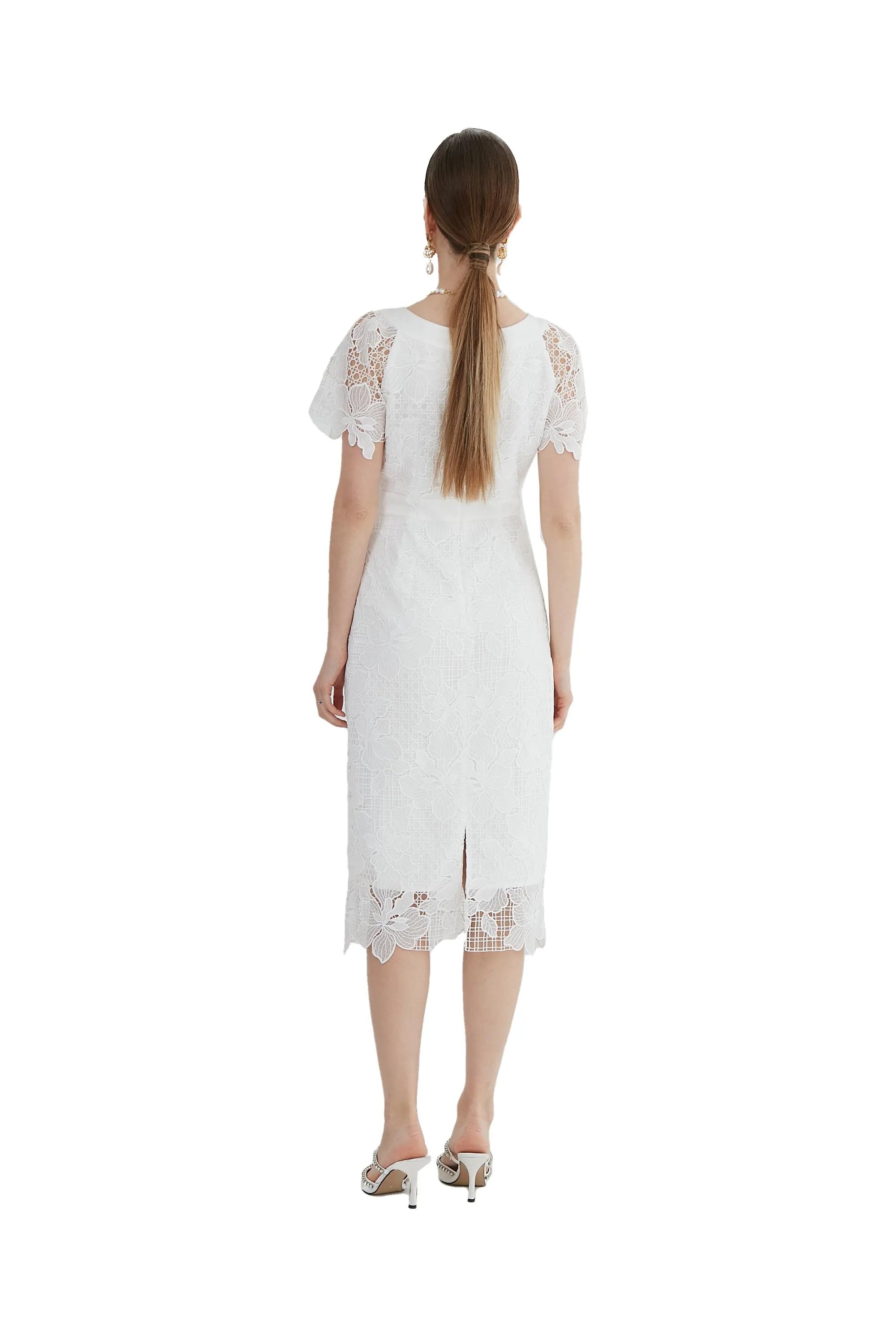 Ladies' Elegant Summer Temperament Square Collar Lace Waist Skirt ULA
